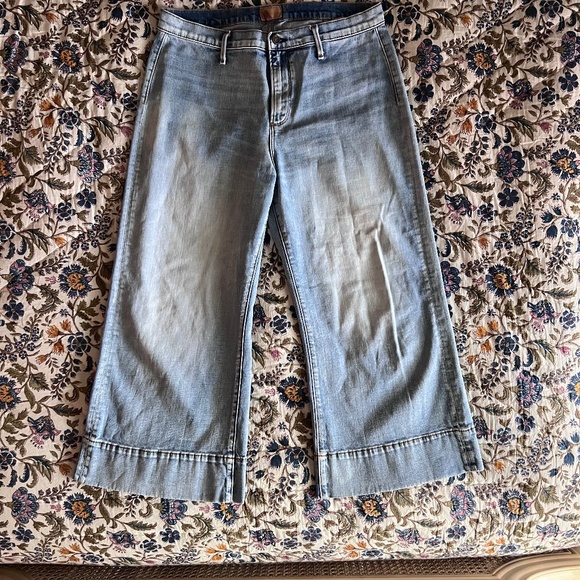 Sundance Catalog Driftwood Charlie Wide Leg Crop Jeans Denim 31 Faded Wash - Picture 1 of 6